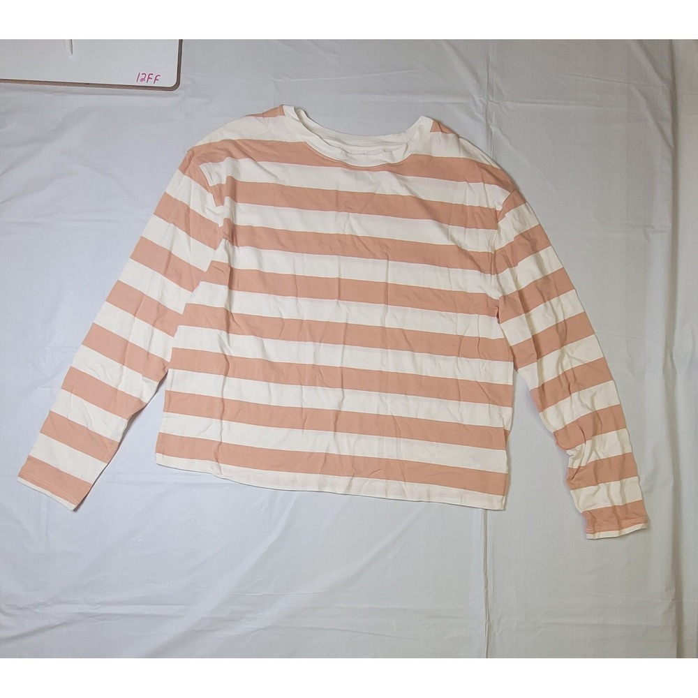 Women's A New Day white/pink long‎ sleeve striped shirt.  Size Large.  Cropped